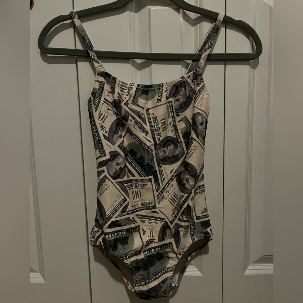 Chameleon activewear leotard. $100 dollar bill print. Size S